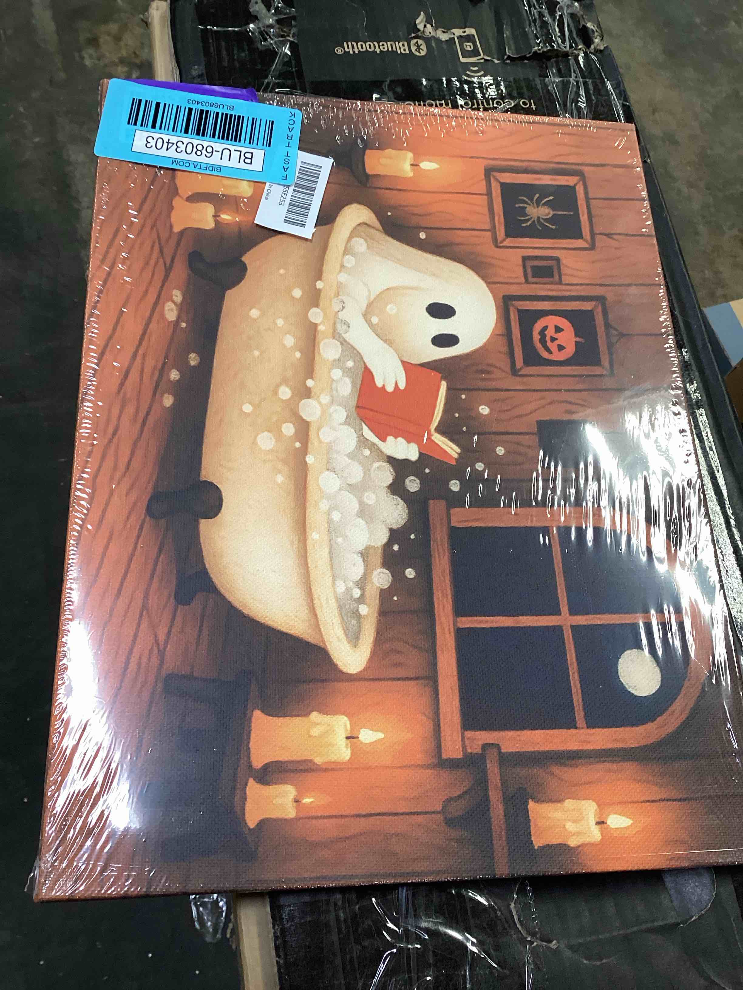 Condition photo showing New/Like New for Ghost in tub Halloween Wall Art Wall Decor Moody Vintage Canvas Pictures Artwork Print Decoration Gifts for Bathroom Bedroom Living Room Office 12" X 16" Ghost 16"L x 12"W