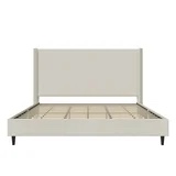 ( box 1 of 2 ) Eveline Upholstered Platform Bed Frame With High Wingback Headboard, King, Textured Ivory Canvas (Box 1 Of 2)