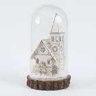 Lighted Christmas Snow-Covered White Church Glass Dome Battery-Operated Lantern