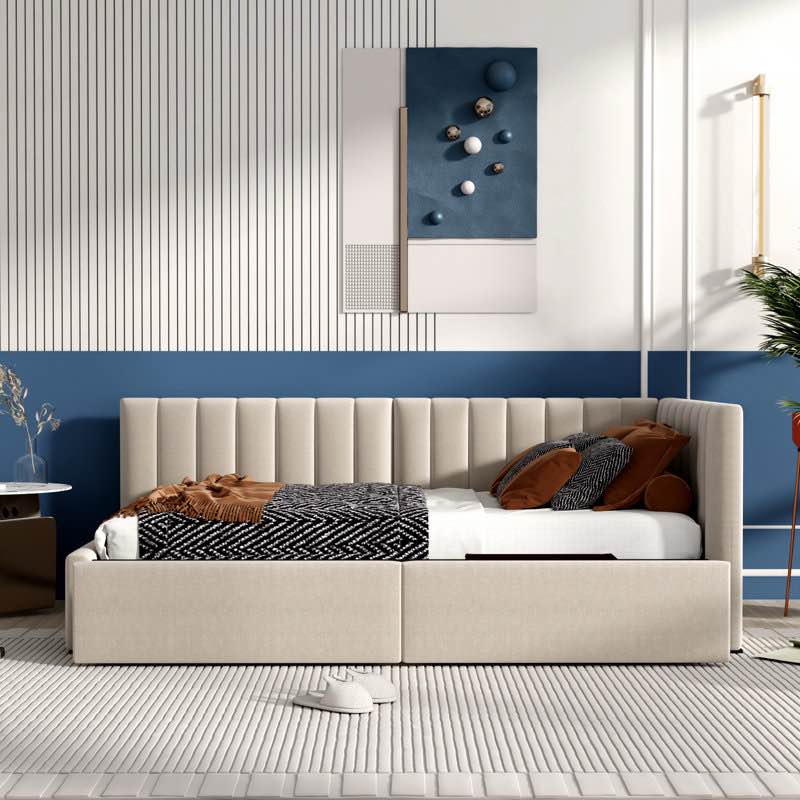 (incomplete)Gerniya Modern Linen Fabric Upholstered Daybed with Two Storage Drawers, Twin Size