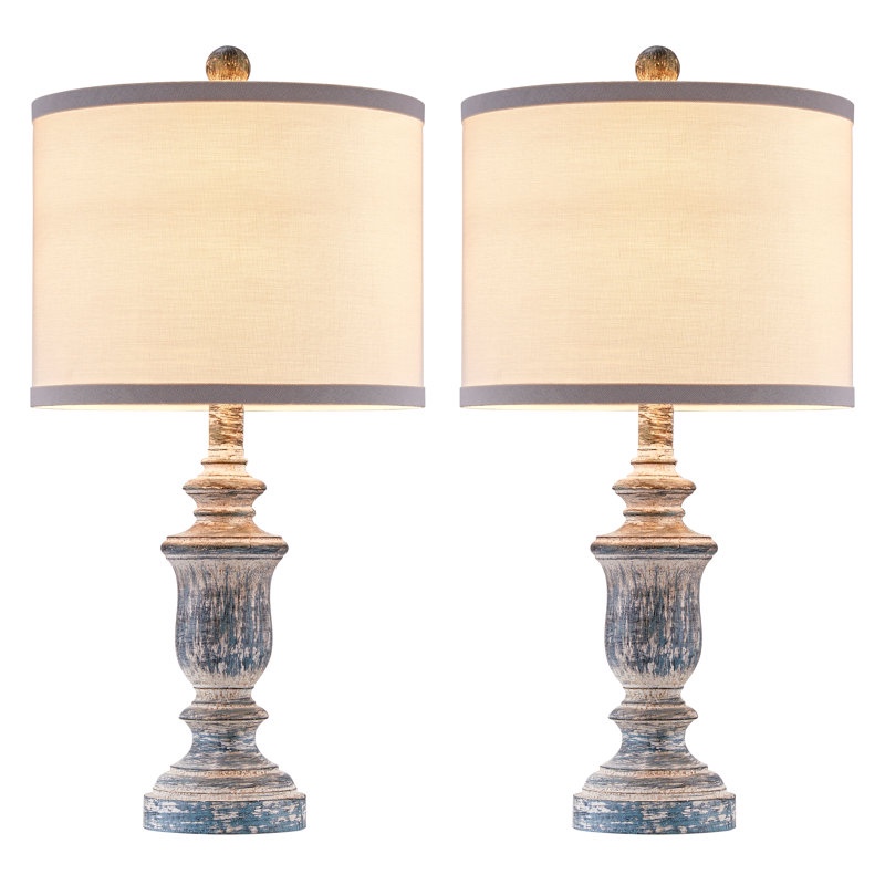 22" Distressed Blue Resin Table Lamp Set