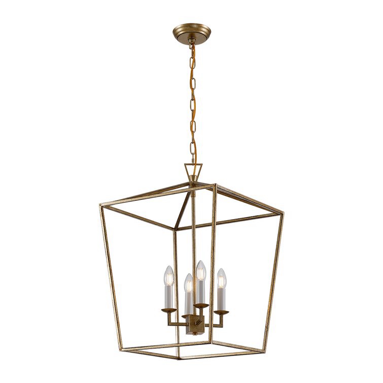 Diran 4 Light Lantern Square Open Frame Pendant Lamp Stairway Kitchen Hall