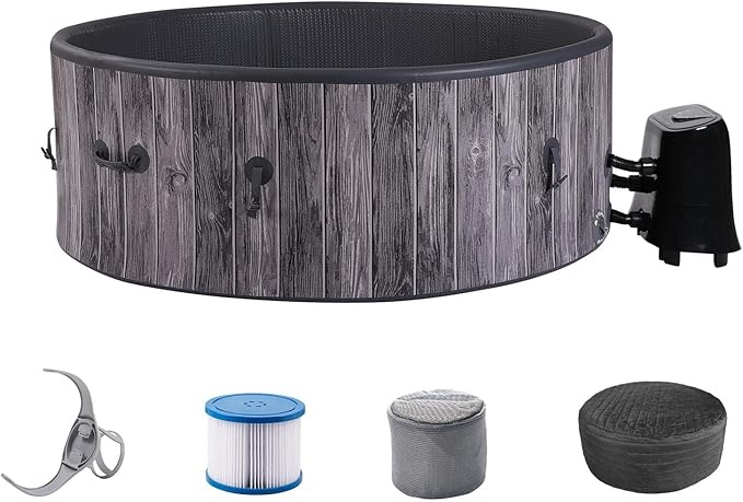 Inflatable Hot Tub Portable Outdoor Air Jet Spa 71'' X 71'' ,4 To 6 Person Round Hottub,with 130 Bubbles, 2 Filter Cartridges, 1 Floor Mats