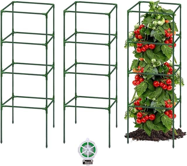 3 Pack Tomato Cages, Square Tomato Plant Stakes Support Cages Trellis for Garden Climbing Vegetables Flowers Fruits (3 Pack - Extra Bold)