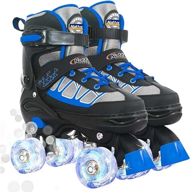 Nattork Kids Roller Skates for Boys & Girls, 4 Size Adjustable Rollerskates with Light Up Wheels for Teens Beginners Outdoor Sports, Birthday Gift for Toddler