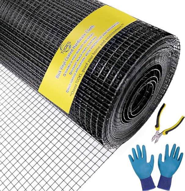 GoldPeak Black Hardware Cloth 1/2 inch 24 inch x 100 Foot - Vinyl Coated Wire Mesh Roll Tree Guard Cage Wire Chicken Wire Fence Roll