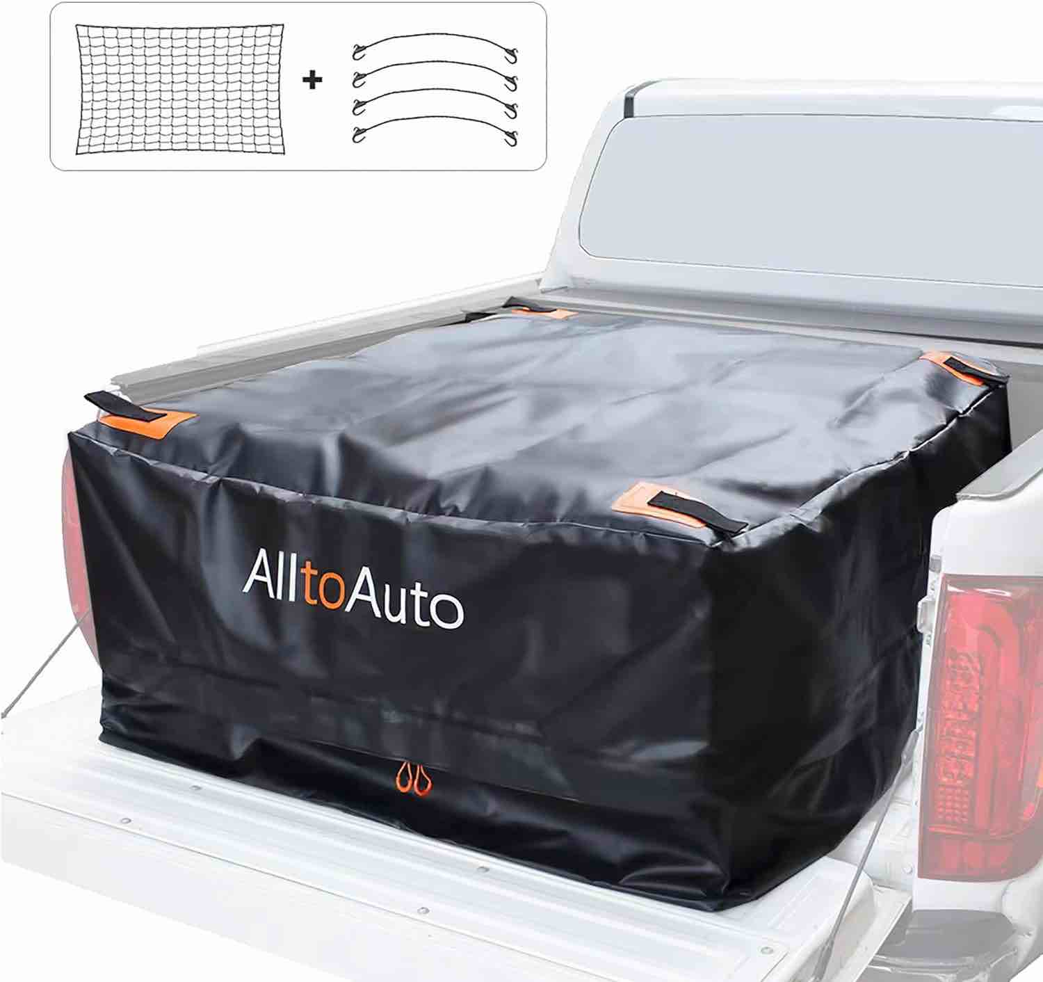 AlltoAuto Truck Bed Cargo Bag with Cargo Net, 100% Waterproof 600D Heavy Duty, Fits Any Truck Size (51''x40''x22'') 26 Cubic Feet, Simple and Convenient for Installation