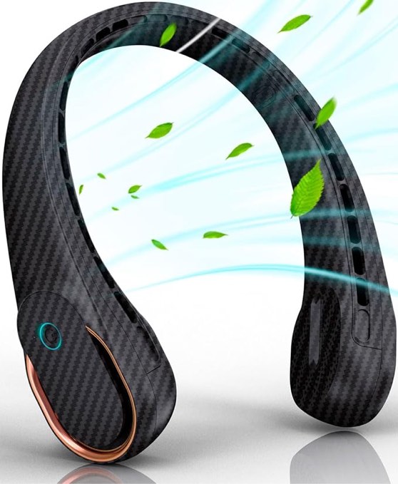 FrSara Neck Fan,Bladeless Neck Fan Rechargeable,Upgraded 5200mAh,Upgraded Air Volume,360° Cooling,No Hair Twisting,Even Air Volume On Both Sides,Non-Slip,Short Charging,Long Use Time(color black)