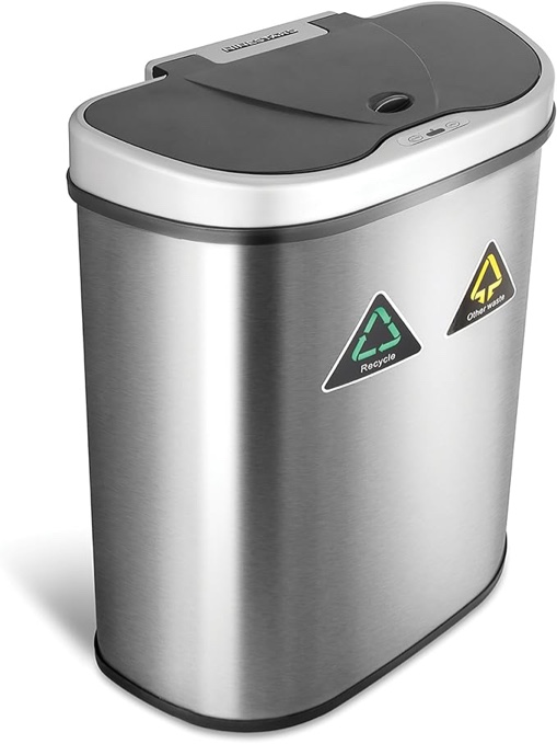 Nine Stars Steel 18.5 Gallon Motion Sensor Multi-Compartments Trash and Recycling Bin