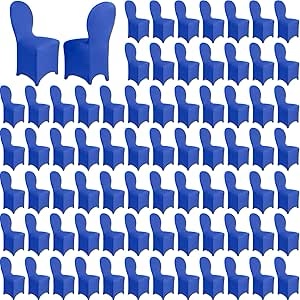 Macarrie 100 Pcs Spandex Chair Covers Bulk Polyester Chair Cover Stretch Elastic Chair Slipcovers for Wedding Banquets Party Supplies (Blue)