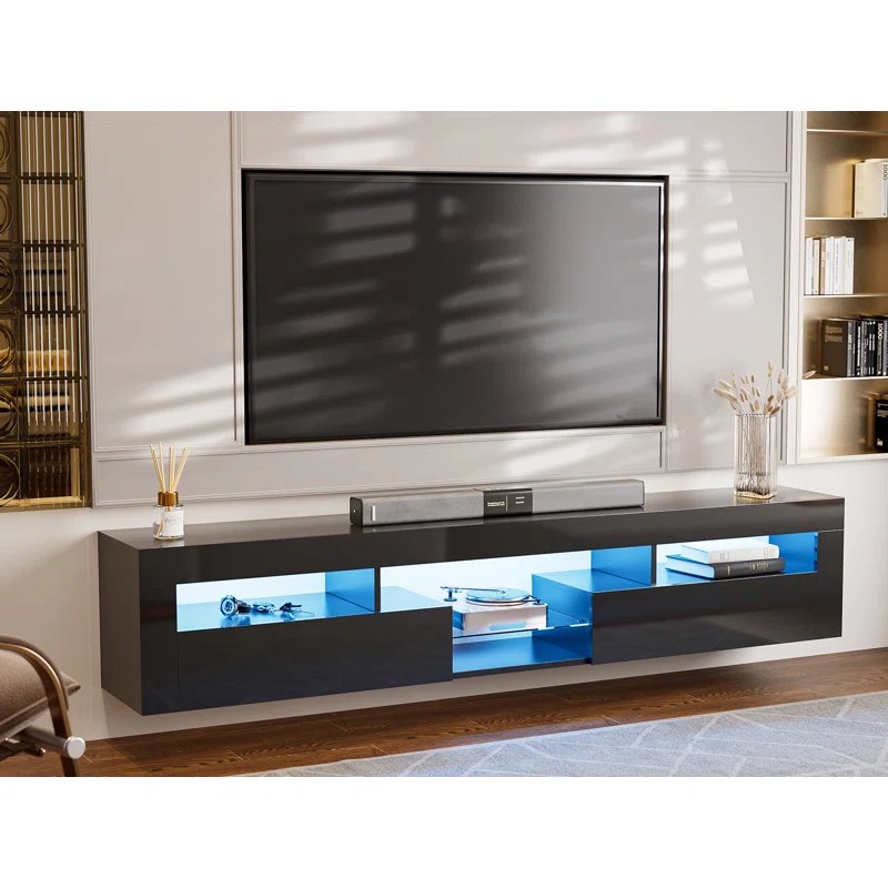 Delean Floating Tv Stand For TVs Up To 85" With LED Lights And Cabinets
