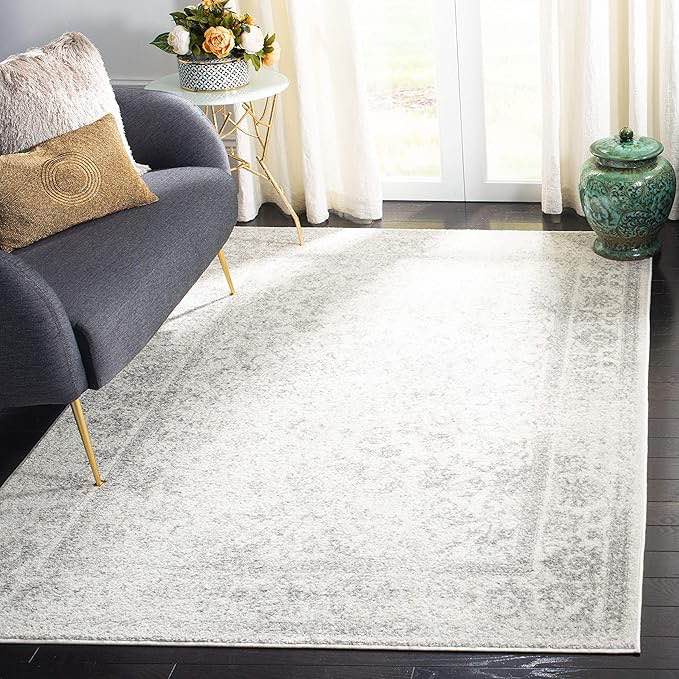SAFAVIEH Adirondack Collection Area Rug - 8' x 10', Ivory & Silver, Oriental Distressed Design, Non-Shedding & Easy Care, Ideal for High Traffic Areas in Living Room, Bedroom (ADR109C), Ivory/Silver