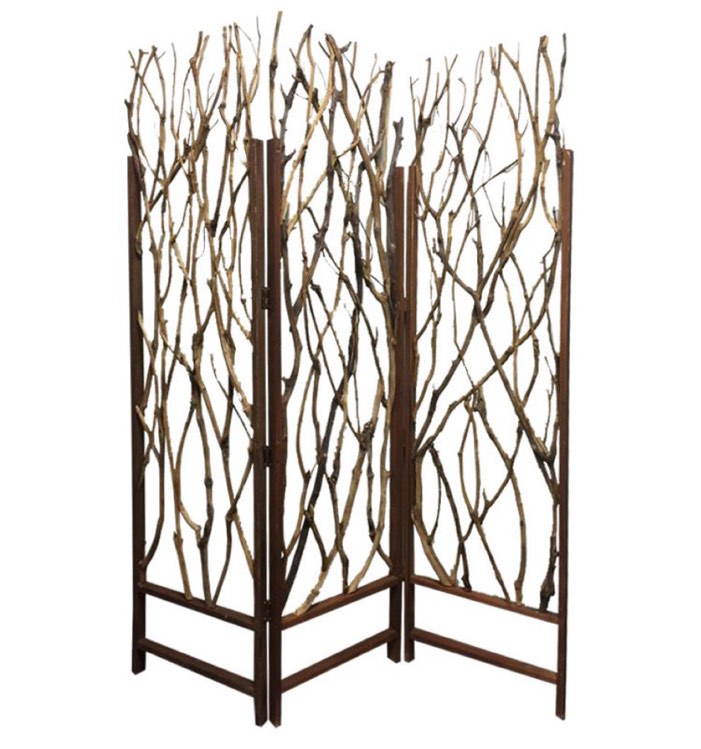 Brainard 70" Brown Wood Branches Folding Three Panel Screen Room Divider