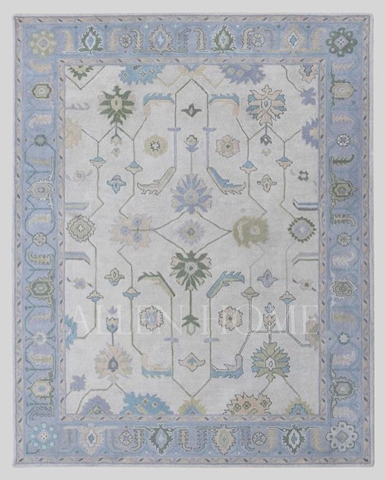 Darinesha Oriental Hand Tufted Wool/Cotton in Turquoise/White Area Rug
