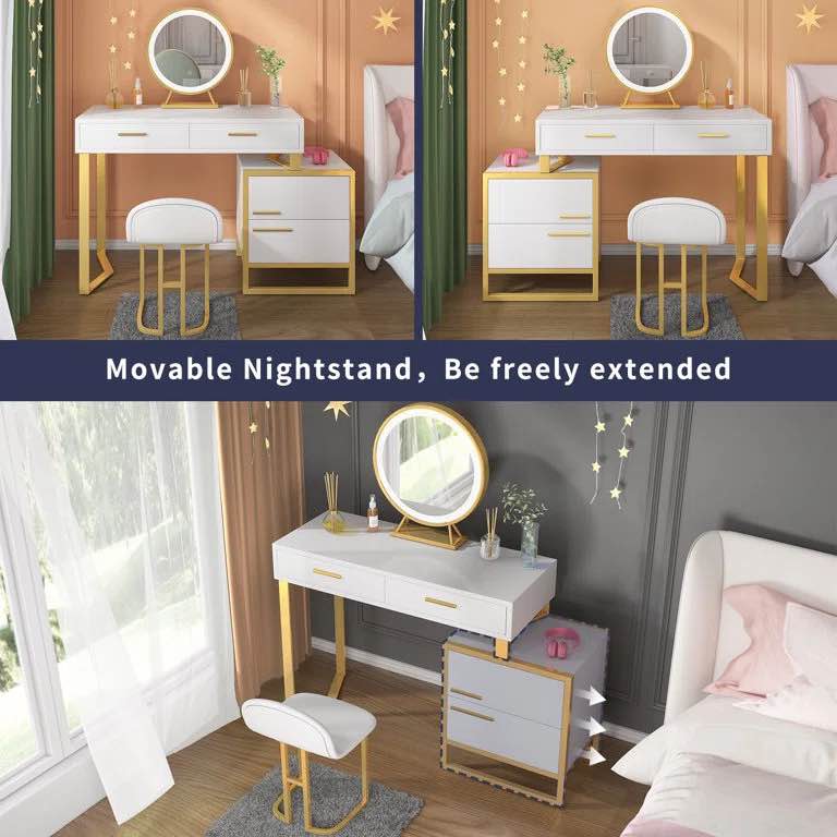 Bellamira Makeup Table and Vanities with Dresser with LED Lights Mirror