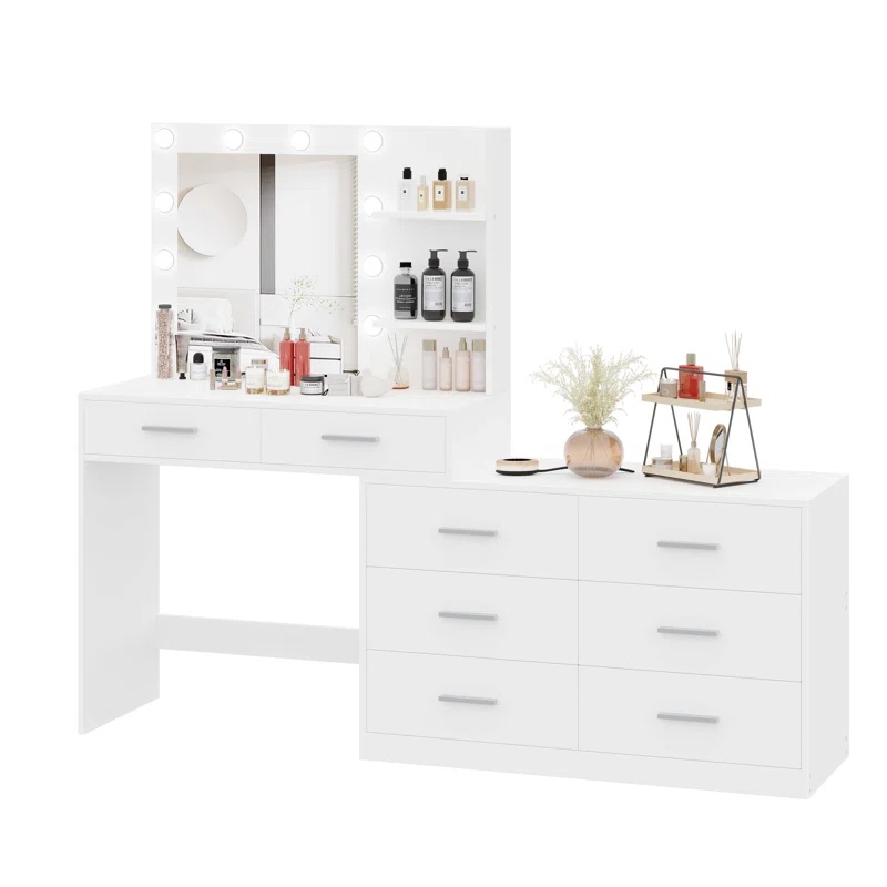  ( Similar ) Makeup Vanity Desk with Mirror and 3-Color Lights,6 Drawers Vanity Table with Charging Station
