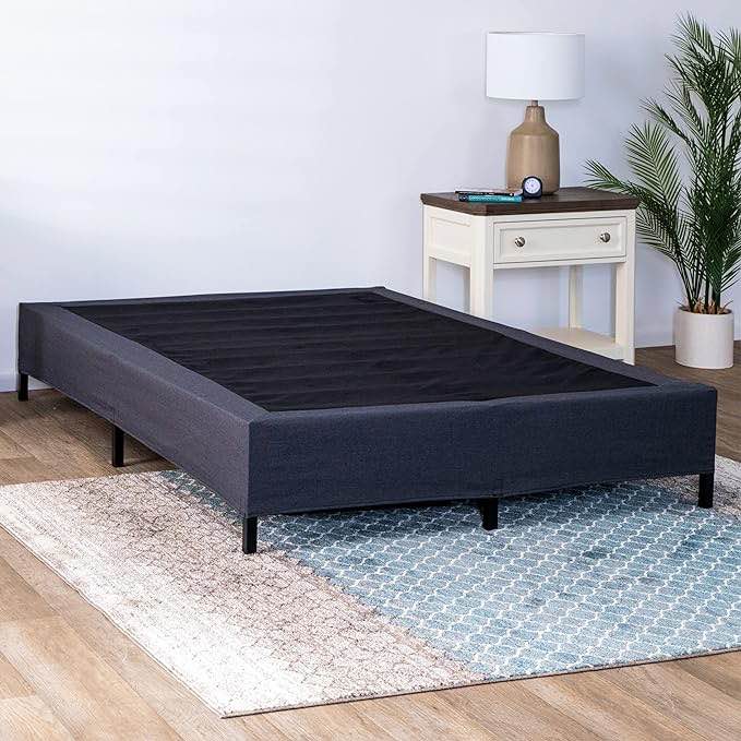 GhostBed Mattress Foundation & Box Spring in One - Metal Platform Bed Frame with Steel Slat Support, Fabric Cover & Headboard Brackets - Queen