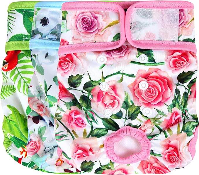 wegreeco Luxury Washable Reusable Dog Diapers (Stylish Pattern) - Female Dog Diapers, Doggie Diapers, 3 Pack (Floral, Medium)