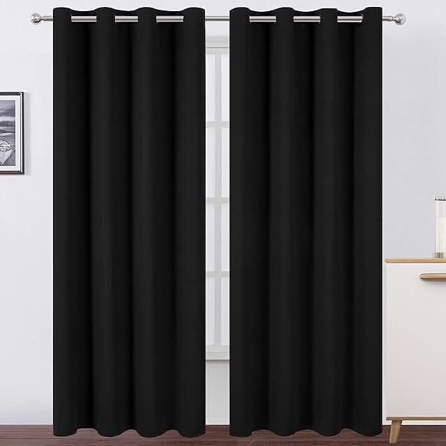 LEMOMO 100% Blackout Curtains 52 x 84 Inch Black Curtains 2 Panels Darkening Thermal Insulated Bedroom Curtains