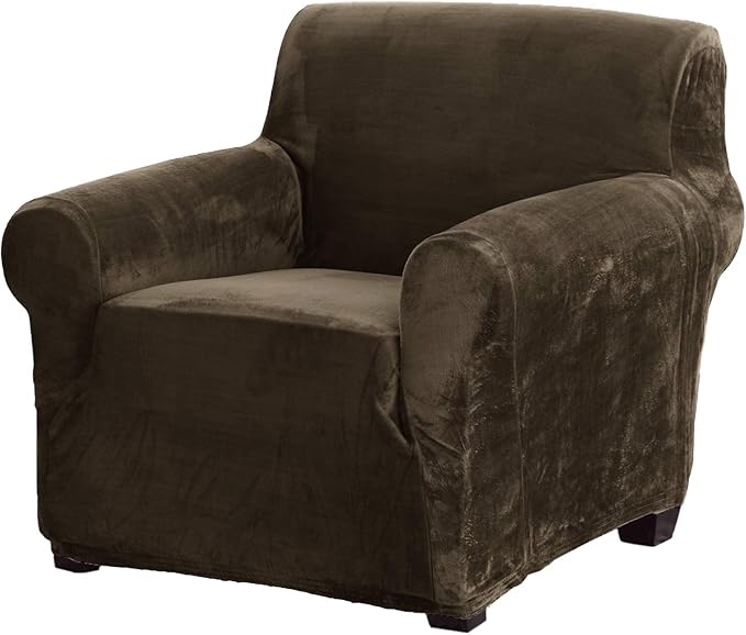 Velvet Plush 2 Pieces Chair Covers for Living Room Super Stretch Anti Slip Chair Slipcovers with Arms Dogs Pets Armchair Furniture Protector with Elastic Bottom (Blackish Green, Chair