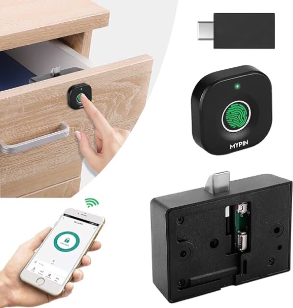 Bluetooth Fingerprint Cabinet Lock, Smart Biometric Cabinet Lock, Keyless Hidden File Drawer Wardrobe Lock, Child Safety Electric Fingerprint Lock, DIY Wooden Furniture Privacy Lock for Home Office Plastic