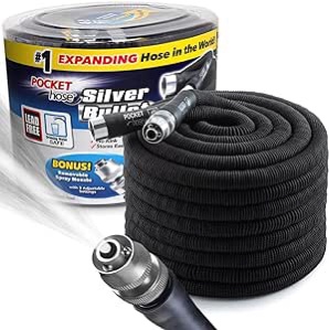 Pocket Hose Original Silver Bullet (100 Ft) Lightweight Water Hose by BulbHead - Expandable Garden Hose That Grows with Lead-Free Connectors - Safe Drinking Water Hose – Kink-Resistant & Stores Easily