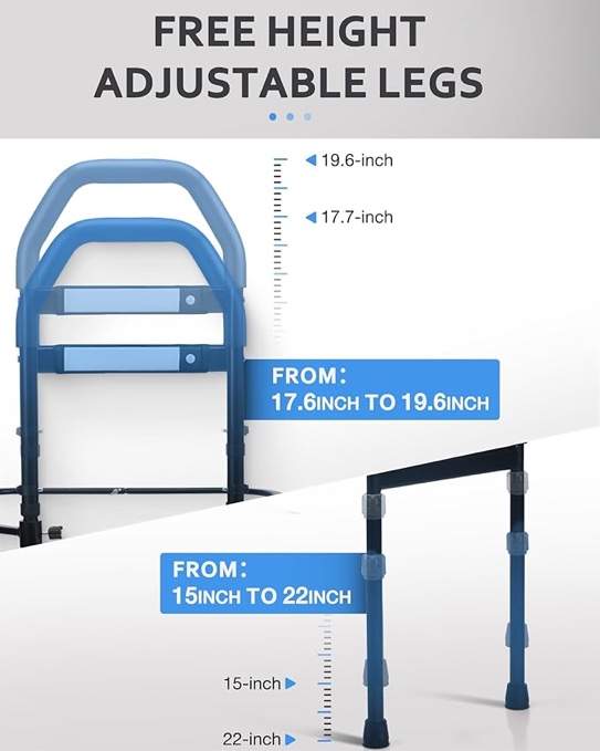 Bed Rails for Elderly Adults Assist Safety for Seniors Hand Bar Grab with Storage Pocket Patent Stabilizer with Fixing Strap, Support Up to 300lbs Black