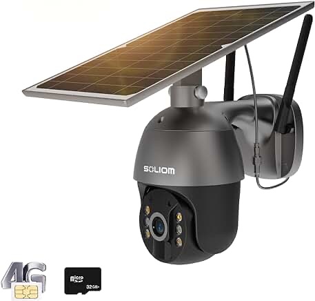 SOLIOM S600 3G/4G LTE Outdoor Solar Powered Cellular Security Camera Wireless,Pan Tilt 360°View Spotlight,1080p Night Vision,2 Way Talk,PIR Motion Sensor,No WiFi,US Version