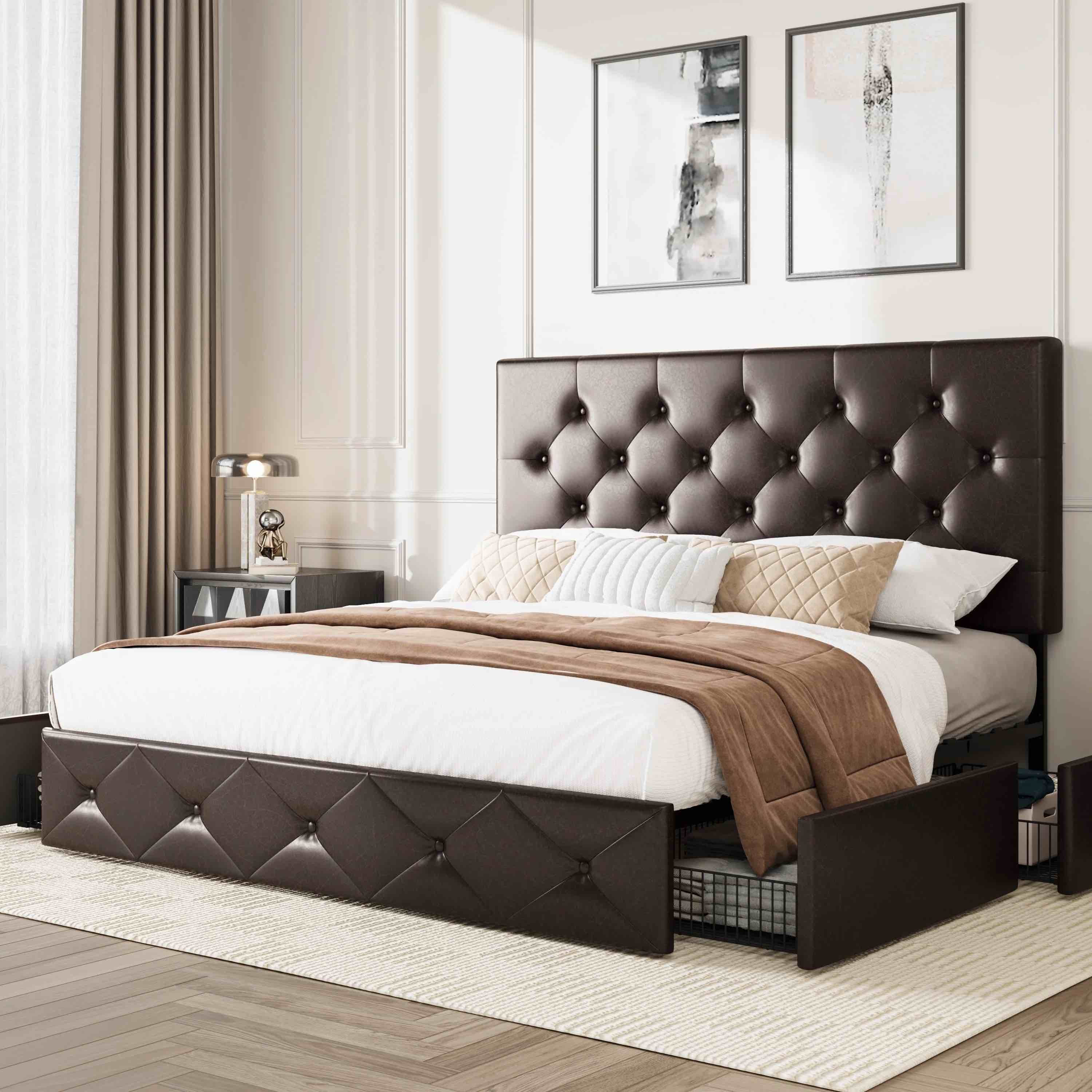 (SIMILAR) Amolife Queen Size Faux Leather Platform Bed Frame with 4 Storage Drawers,