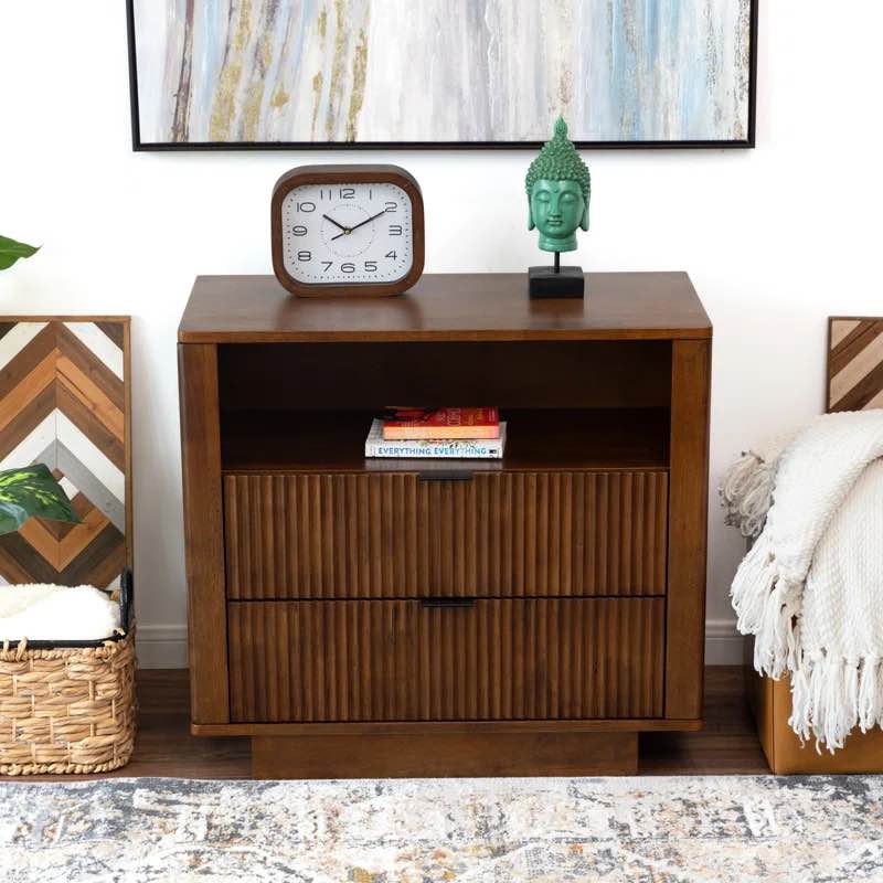 Pliner 2 - Drawer Solid Wood Nightstand in Walnut