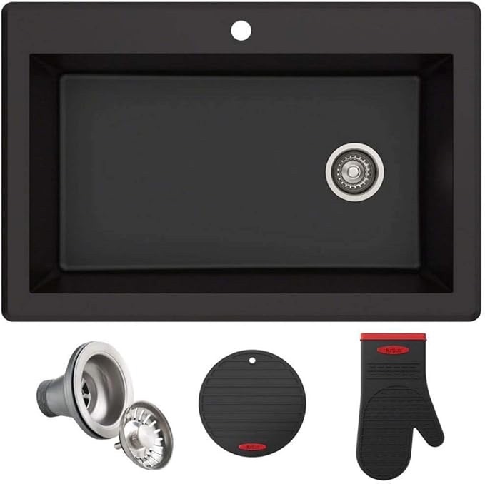 KRAUS Forteza™ 33” Dual Mount Single Bowl Granite Kitchen Sink in Black, KGD-54BLACK