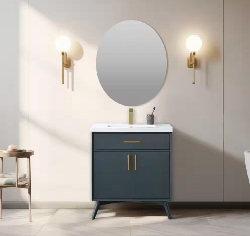 Tap and Hold to Zoom Nolan 30 in. W x 18 in. D x 34 in. H Bath Vanity in Vintage Blue with White Ceramic Vanity Top