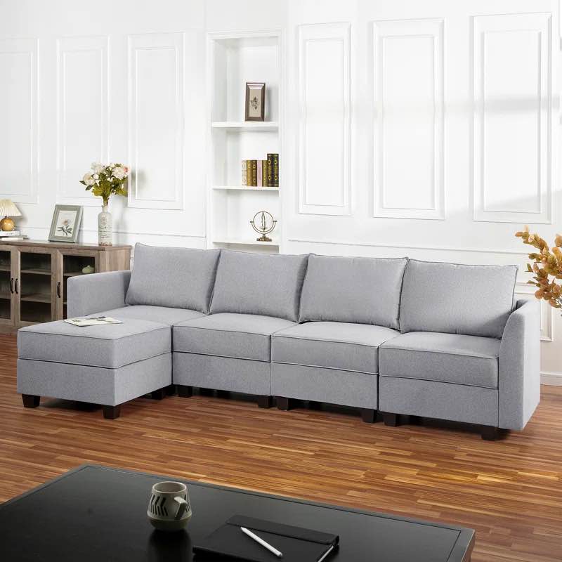 ( Incomplete ) Hailsham convertible 4 Seater L Hailsham Convertible 4 Seater L-Shaped Modular Linen Sofa Sectional with 2 Ottoman for Living Room