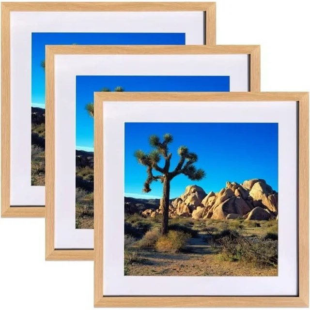 skyDrama Beige Wood Grain Style Frame-20x20 Picture Frame for Displaying 16x16 Photos with Mat or 20x20 Photos without Mat, Wall Mounting Home Decor for Vintage or Modern Interiors- 3 Packs