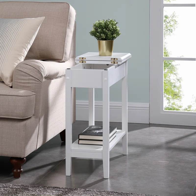 Ilithia Stylish 23.6" Tall End Table with Storage & Charging Station – Perfect Small Accent Table for Living Room, Narrow Side Table, or Nightstand