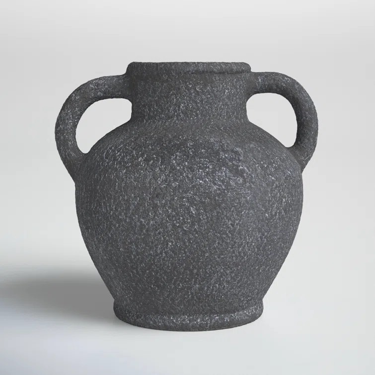 Ceramic Textured Whitewashed Decorative Vase with Handles