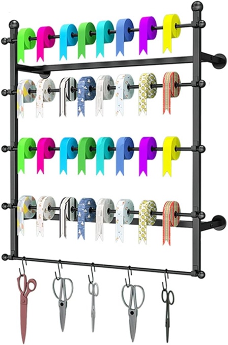 AMSXNOO Wall Mounted Display Rack, Wall Wrapping Paper Ribbon Organizer for Flower Shop, Tie Scarf Rack Belt Towel Holder Retail Stores Metal Shelving