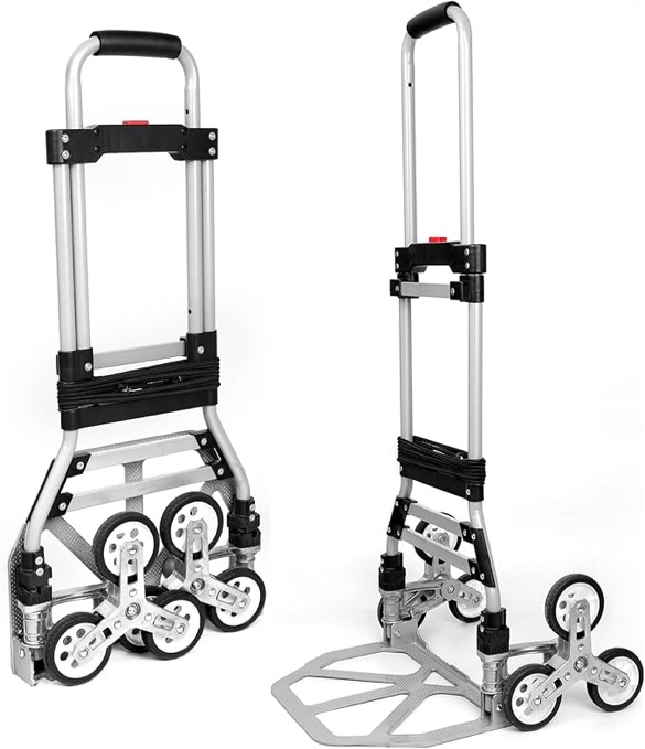 Stair Climbing Hand Truck, Adjustable Handle Length Trolley Dolly Cart for Stairs, Flat Ground, 260 Lb Load Capacity Folding Shopping Cart, Grocery Shopping Cart with Mute Wheels