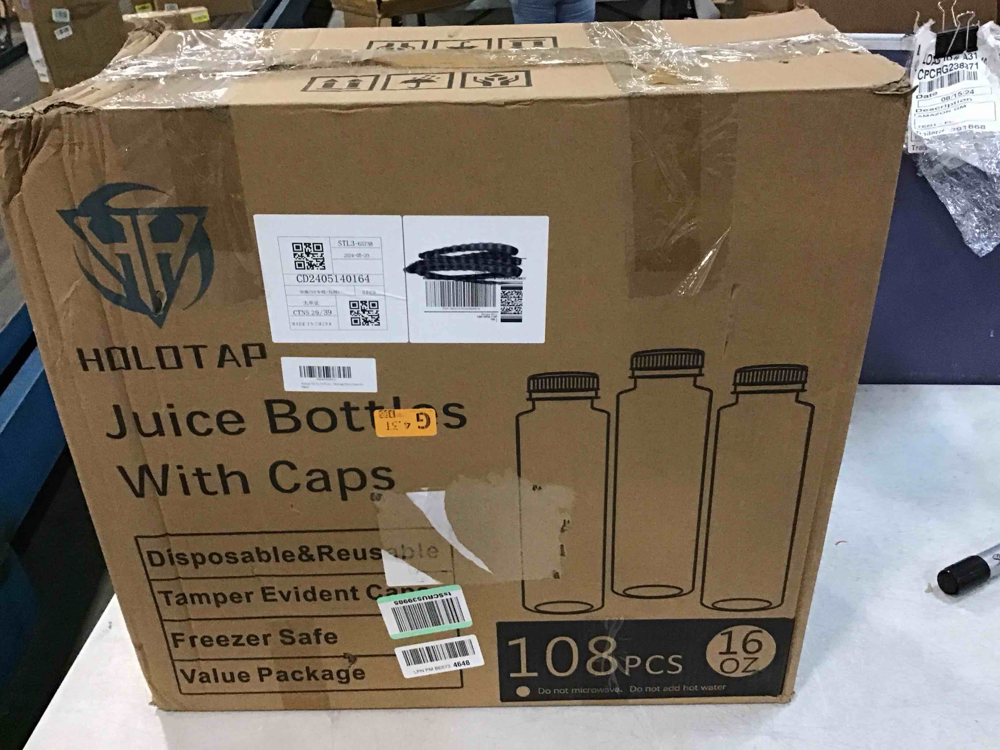 Holotap 108 Pcs 16 OZ Disposable Juice Bottles with Caps Bulk, Empty