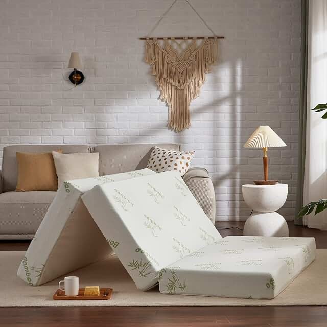 SINWEEK Memory Foam Folding Mattress with Storage Bag, 4 Inch Foldable Mattress Trifold Mattress Topper, CertiPUR-US Certified Floor Mattress Guest Bed with Bamboo Cover &Waterproof Lining