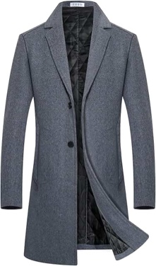 BOJIN Mens Trench Coat Wool Blend Top Pea Coat Classic Stylish Business Overcoat 1967 Grey M