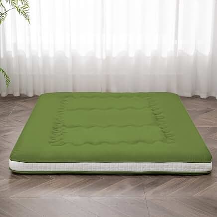 Zelladorra Japanese Floor Mattress, Futon Mattress with Portable Storage Bag, Roll Up Mattress Thick Tatami Mattress Suitable for Camping, Guest Room, Green, Queen Queen Green