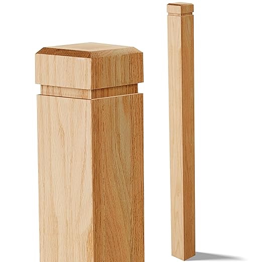 Solid Red Oak Stair Newel Post with a Single Groove Notched Newel Wood Balusters for Staircase Interior Railing Newels for Stair Handrails (Classic Style,3 1/2" X 3 1/2" X 48 Inch)