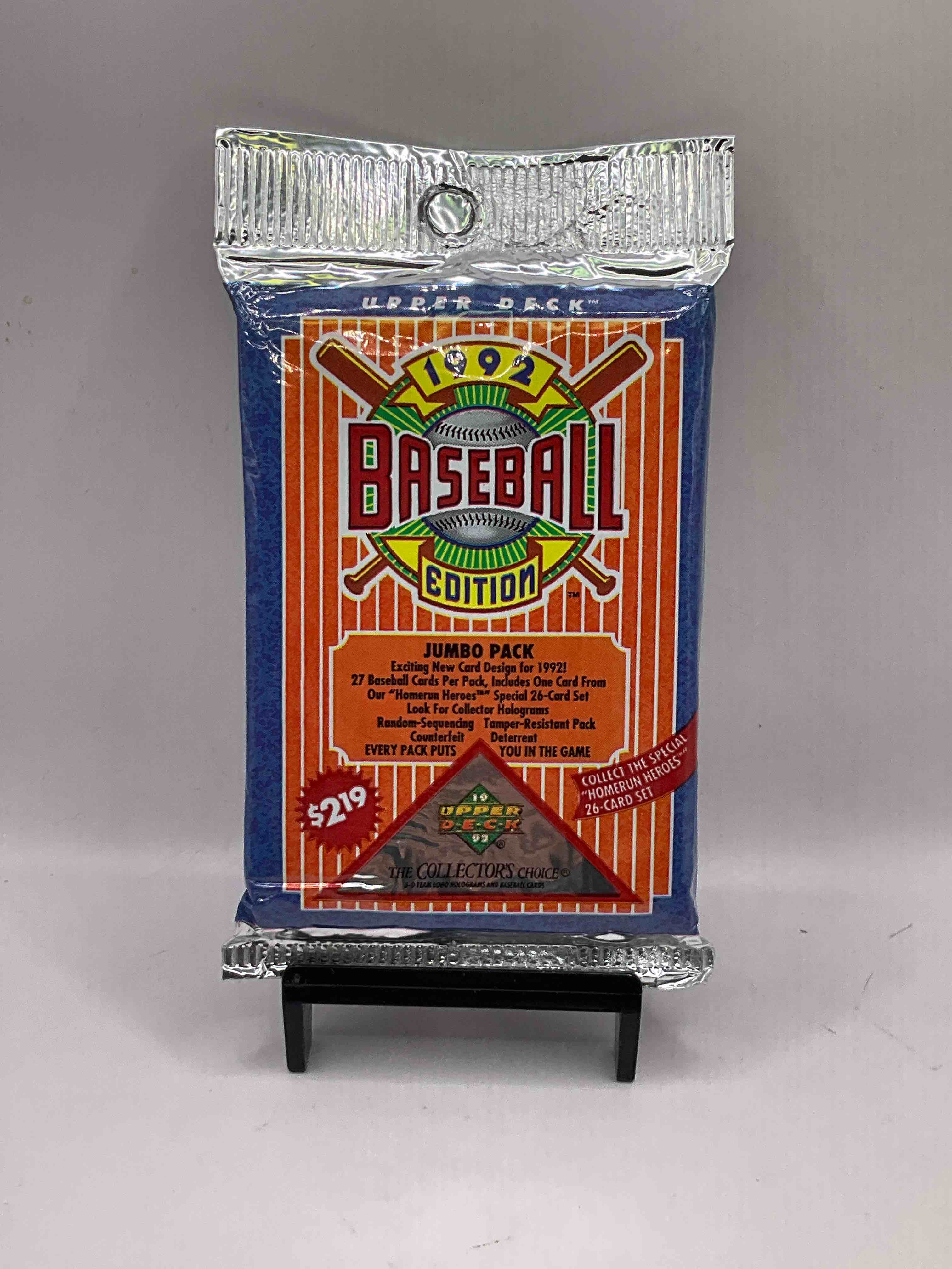 1992 Jumbo Pack Upper Deck Baseball Sealed Sports & Collectible Card Pack, Direct From Original Sealed Retail Case! Search For Ultra Rare & Valuable Ted Williams & Johnny Bench Signed Insert Cards As Well As Deion Sanders, Ken Griffey Jr., Nolan Ryan & So Much More!