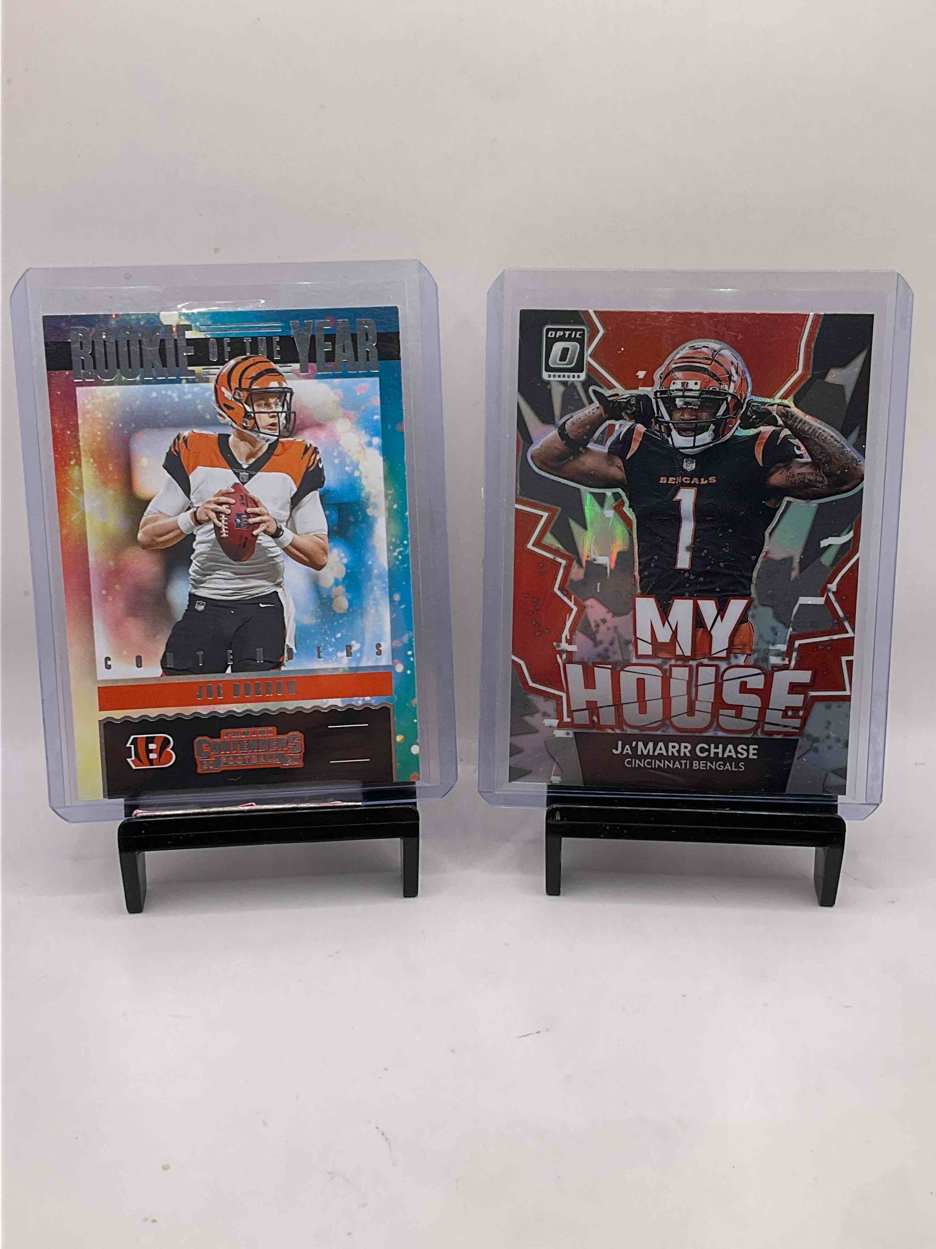 Joe Burrow & Ja’marr Chase Rookies! Joe Burrow Rookie Of The Year Rookie Card, Ja’marr Chase Optic My House Card, Ja’marr Chase Chronicles Rookie & Other Modern Bengals! Burrow Chase Burton Higgins & More!