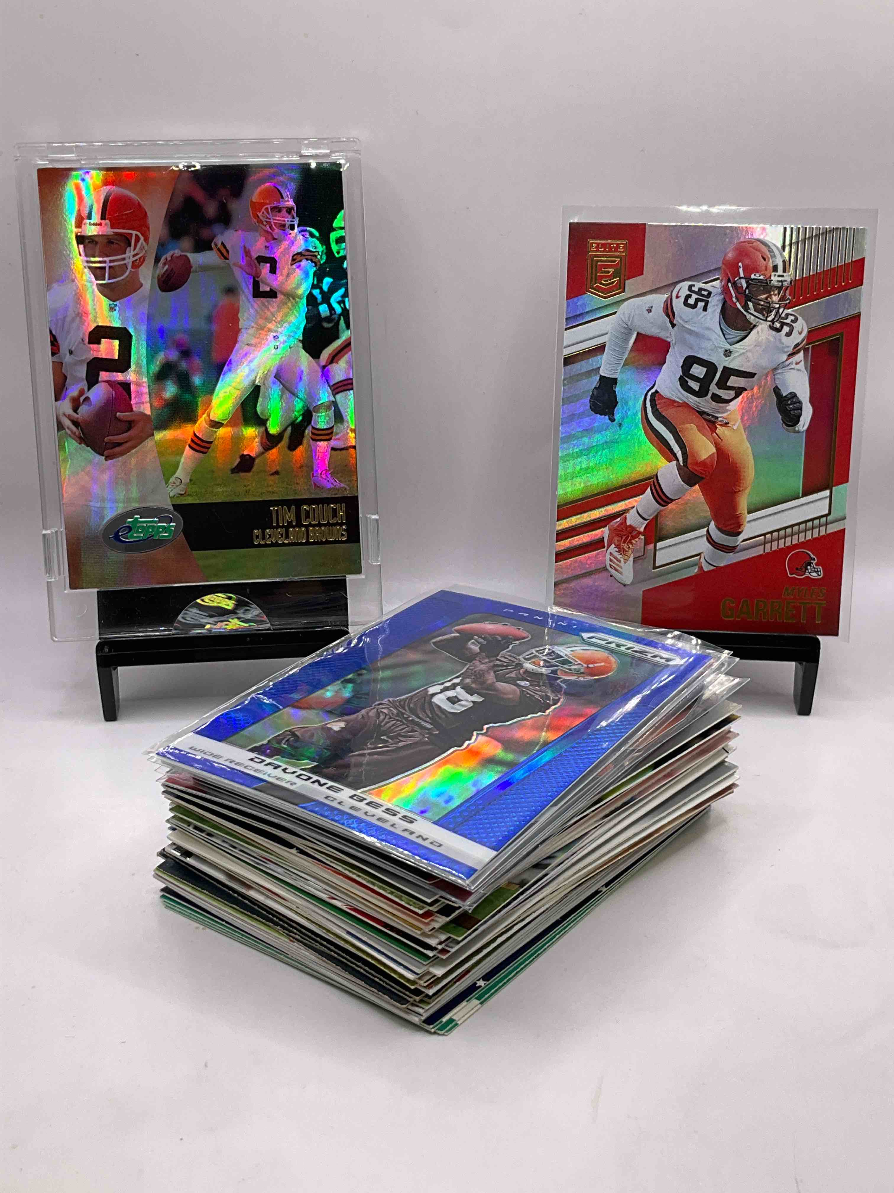Awesome Cleveland Browns Mixed Variety Cards, Some Vintage, Some New! Tim Couch Super Rare Topps Card, My,es Garrett Eilte Card, Prizms, Rookies, Rookies & Stars & More! Browns Fans Rejoice!
