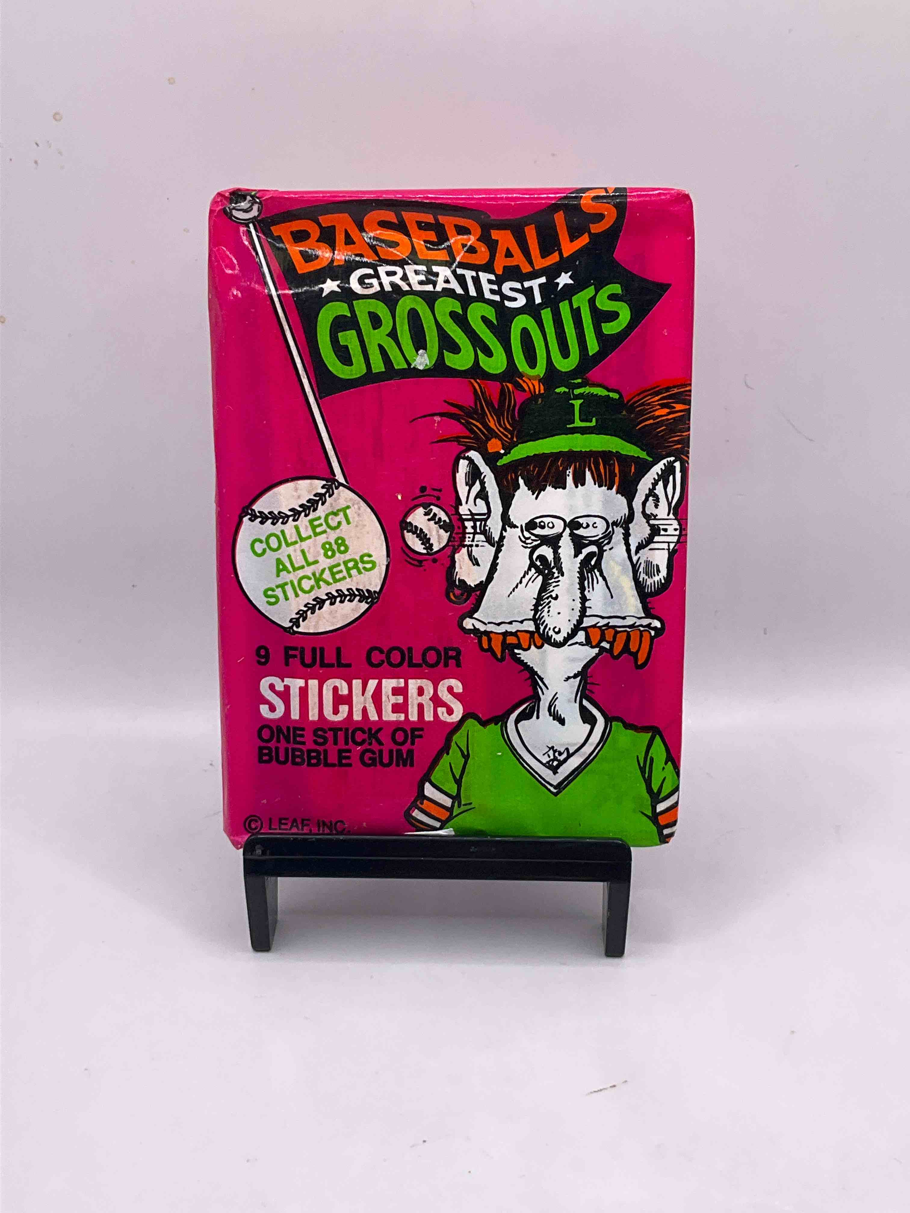 A Gross Amount Of Fun! 1988 Leaf Baseball's Greatest Gross Outs Card Packs, Direct From Original Retail Case! Basically Baseball's Version Of Garbage Pail Kids! Something You Hardly Ever See & Kids Love Them! Drying Up & Becoming Serious Collector Items Fast!