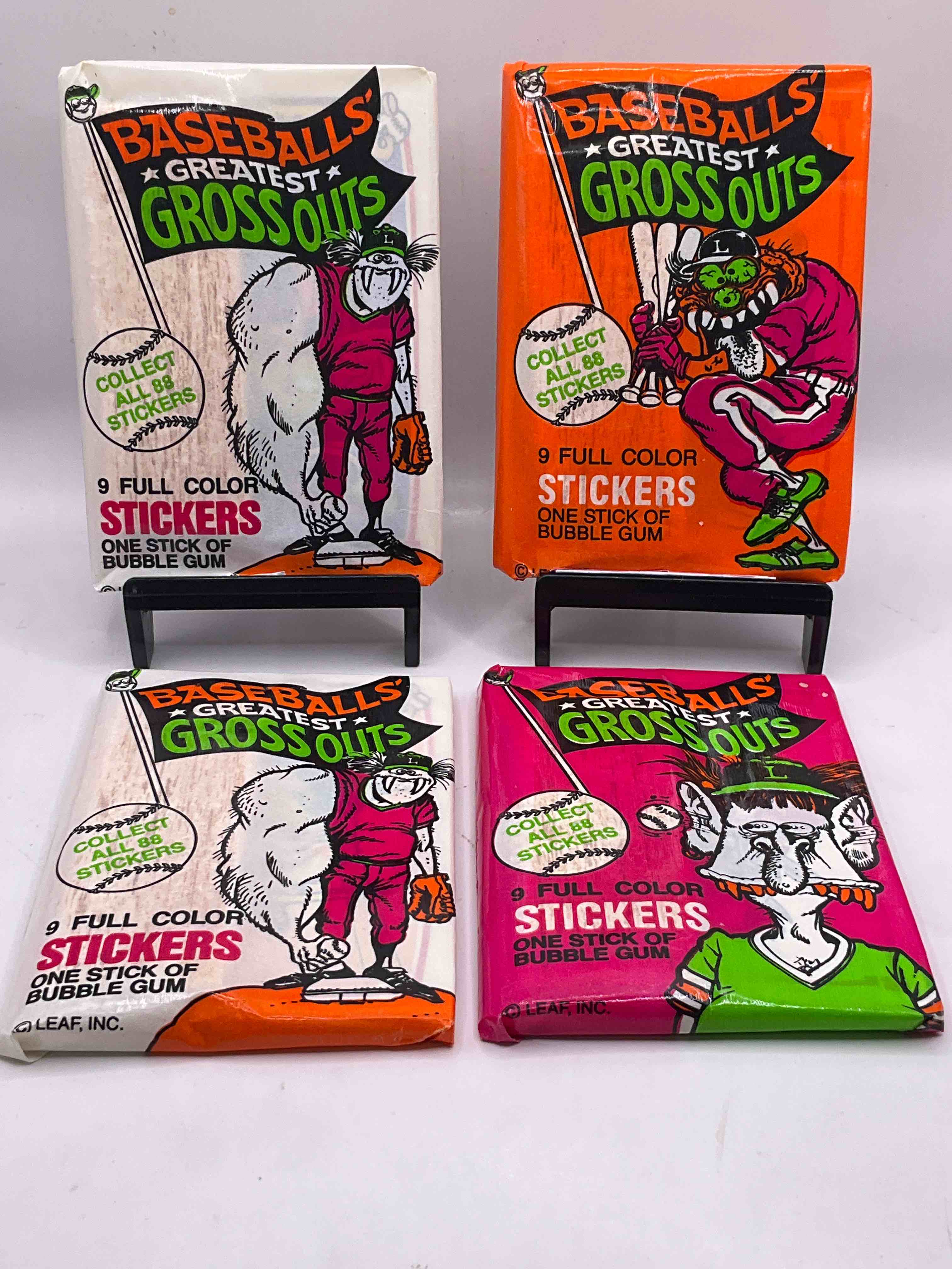 A Gross Amount Of Fun! 1988 Leaf Baseball's Greatest Gross Outs Card Packs, Direct From Original Retail Case! Basically Baseball's Version Of Garbage Pail Kids! Something You Hardly Ever See & Kids Love Them! Drying Up & Becoming Serious Collector Items Fast!