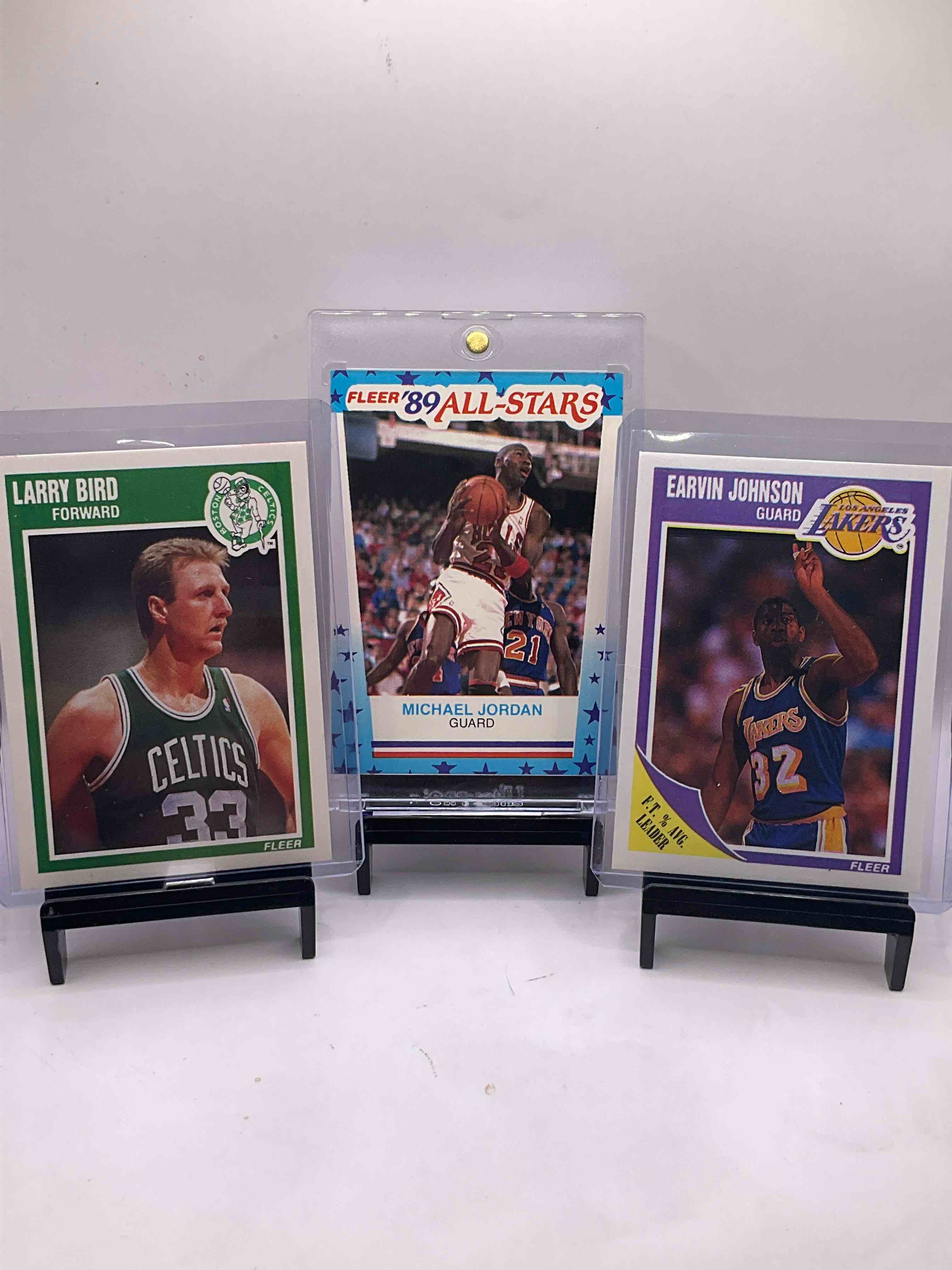 1989 Fleer NBA, Rare Michael Jordan Card/Sticker! Rare & Highly Coveted 1989 Fleer NBA Cards, The Big Three, Michael Jordan, Lay Legend and Magic Johnson! Excellent Condition & Packaged In Sleeves & Protective Cases. 1989 Fleer NBA Is Rarely Seen & Highly Sought After. Michael Jordan Card/Sticker One Of The Most Iconic, Collectible NBA Cards Of The 1980's. Incredible Investment Potential!