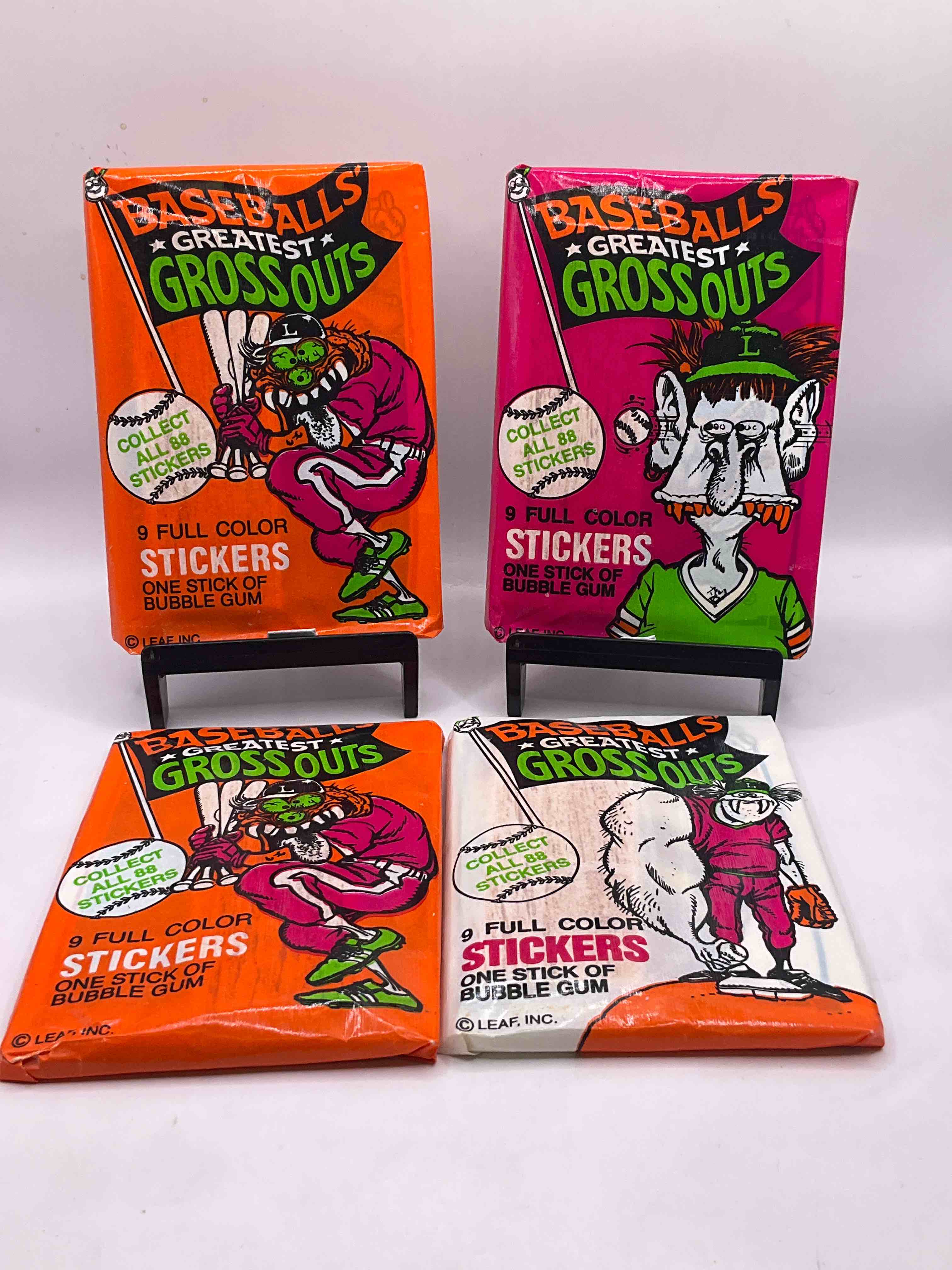 A Gross Amount Of Fun! 1988 Leaf Baseball's Greatest Gross Outs Card Packs, Direct From Original Retail Case! Basically Baseball's Version Of Garbage Pail Kids! Something You Hardly Ever See & Kids Love Them! Drying Up & Becoming Serious Collector Items Fast!